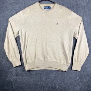 Polo Ralph Lauren Men's XL Beige Cotton V-Neck Sweater Jumper‎ Pullover